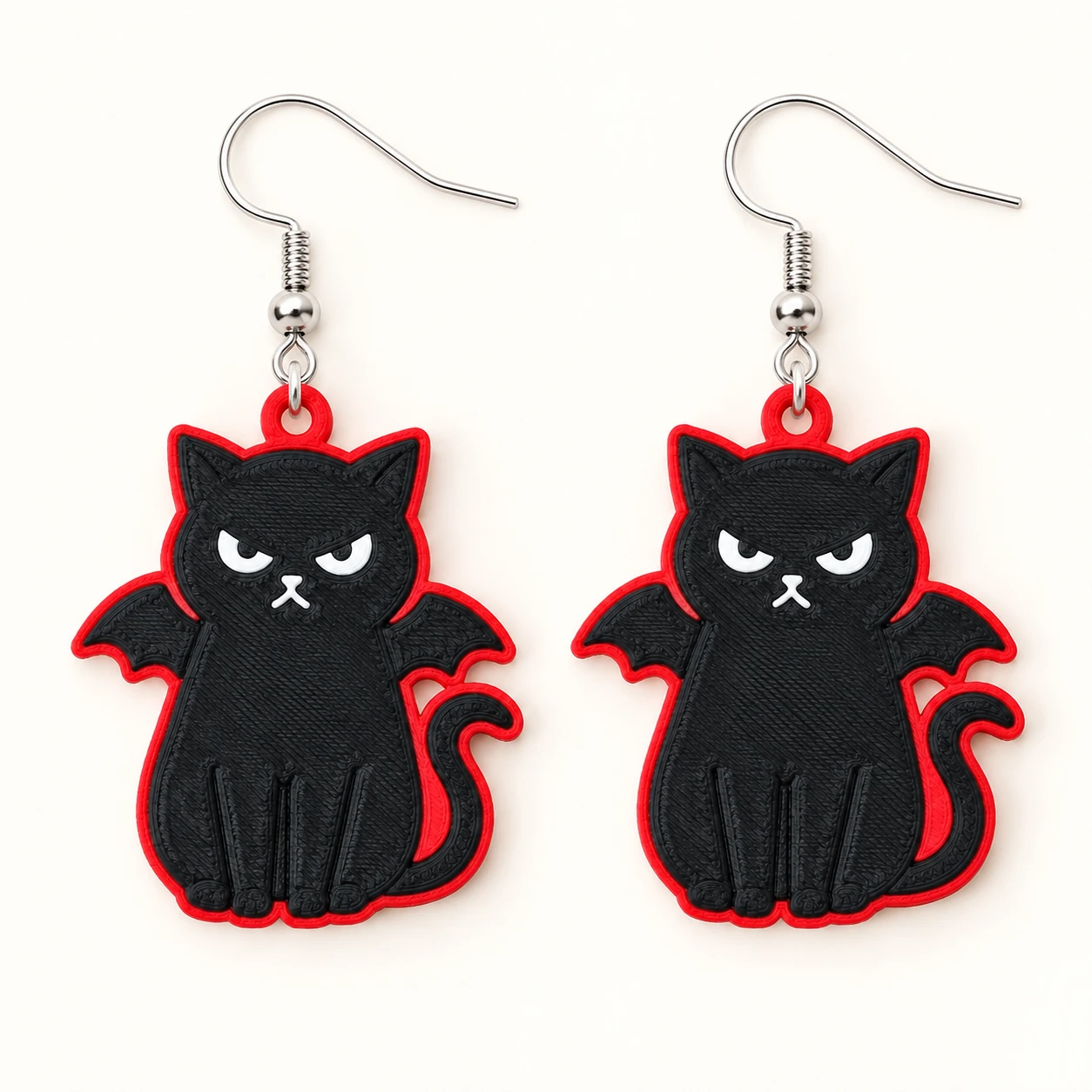 Aretes Gato Diablito Tricolor (Negro, Rojo y Blanco) - Xprésalo
