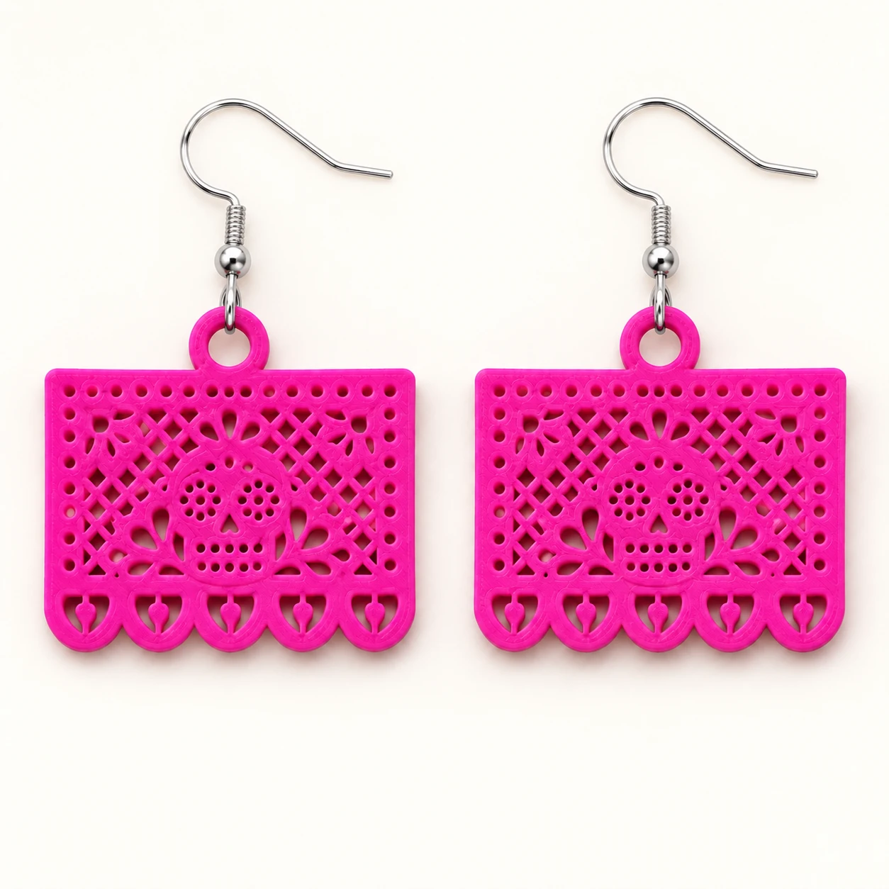 Aretes Papel Picado Calavera Fucsia - Xprésalo