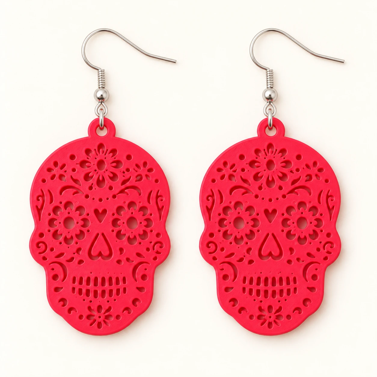 Aretes Calavera Ornamental Rosa Coral - Xprésalo