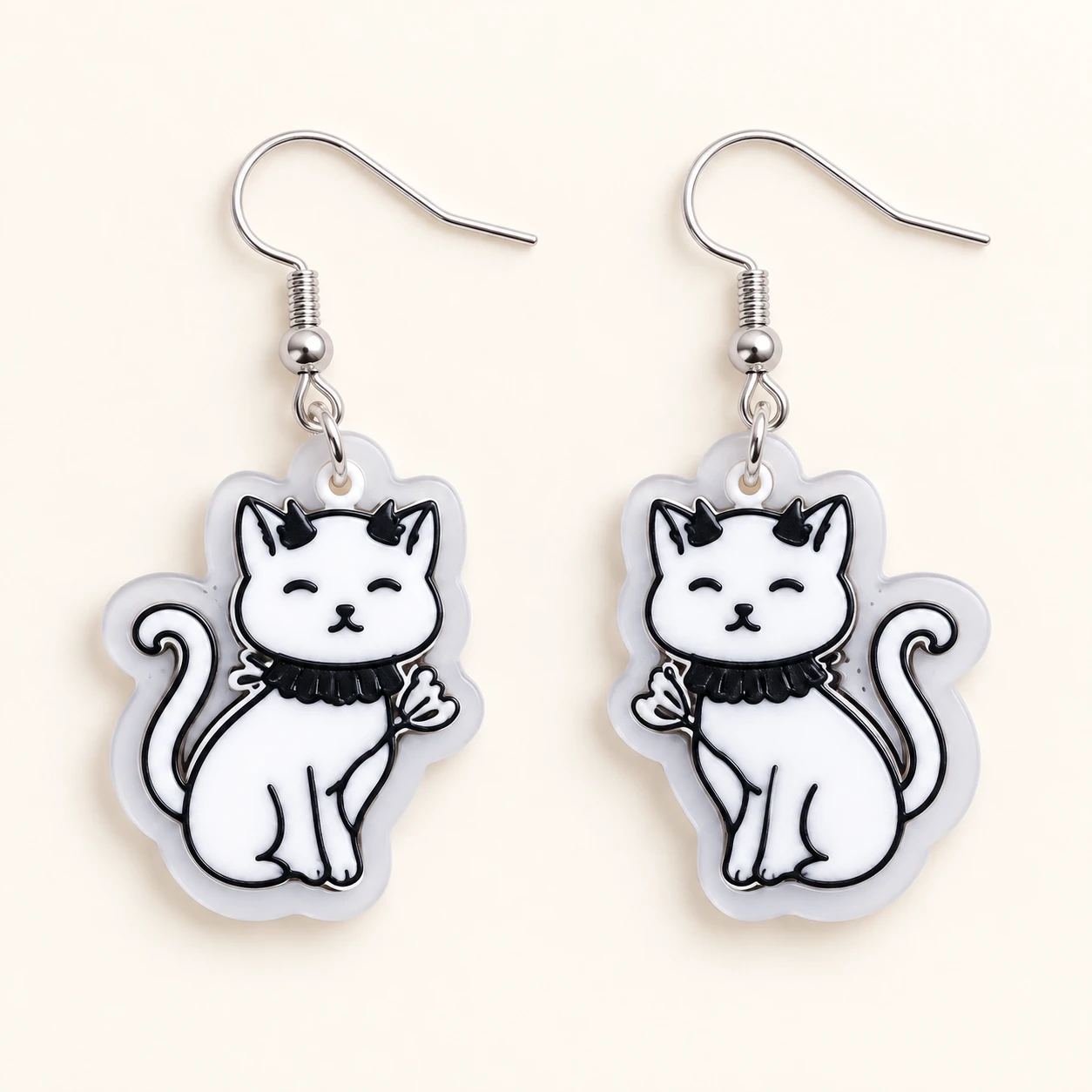 Aretes Gatito Blanco Esqueleto en Espejo - Xprésalo